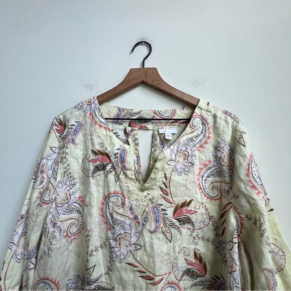 J.Jill Love Linen Floral Paisley Light Zest Midsummer Tie Sleeve Blouse XL Beach - Picture 4 of 12